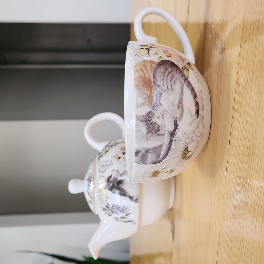 SUMMER RIVER Bits & Pieces Kitty Cat Tea For One 3-Piece Porcelain Set NWB - Picture 10 of 17